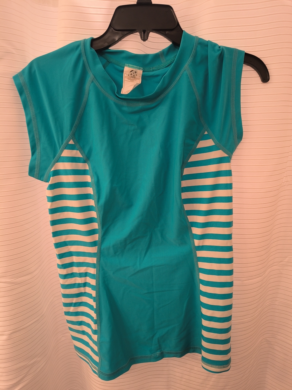 Roxy Swim Turquoise and White Striped Swimming Top